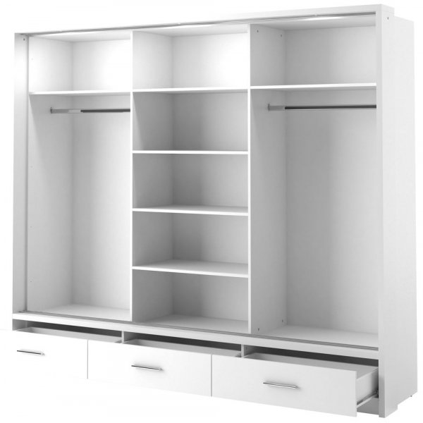 Armoire Mervyn portes coulissantes et contenu L250 cm - Blanc Armoire Mervyn portes coulissantes et contenu L250 cm - Blanc