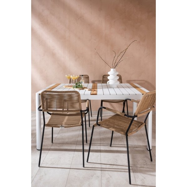 Togo utematgrupp med 4 st Lindos karmstolar - Vit/Brun Togo utematgrupp med 4 st Lindos karmstolar - Vit/Brun