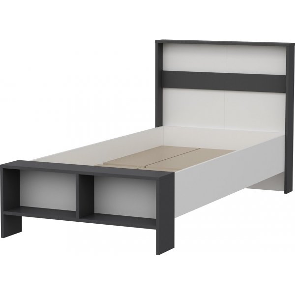 Life eenpersoonsbed 90x190 cm - Antraciet/wit