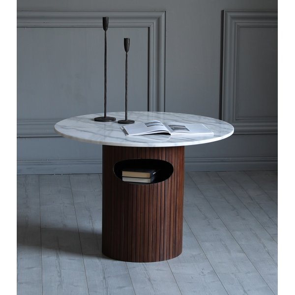Arto ronde salontafel hoogte 60 cm - Walnoot/Wit marmer