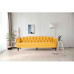 Soffa 3-sits gul sammet - chesterfield Soffa 3-sits gul sammet - chesterfield