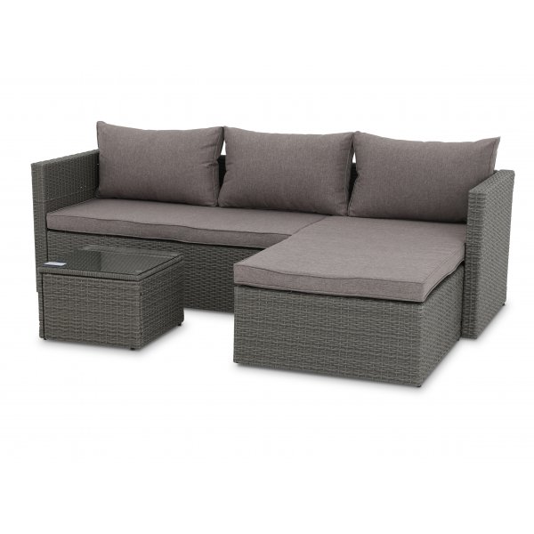 Utegrupp; divansoffa med bord i gr rotting