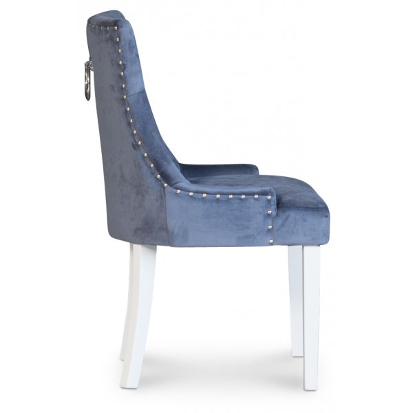 Tuva stol (rygghandtag) - Vita ben/blå (Sammet) Tuva stol (rygghandtag) - Vita ben/blå (Sammet)