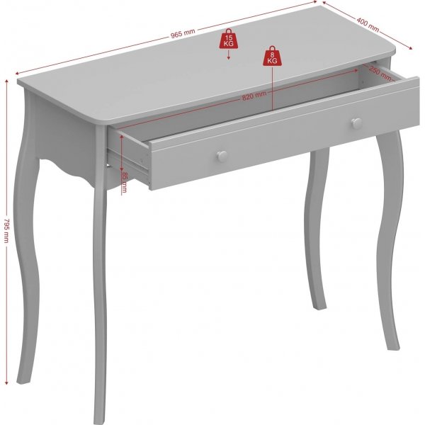 Table en relief baroque 100 x 40 cm - Gris