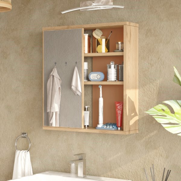 Meuble de salle de bain Nova - Rouge brique/chêne Meuble de salle de bain Nova - Rouge brique/chêne