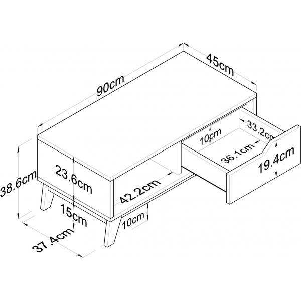 Abby soffbord 90x45 cm - Ek/vit