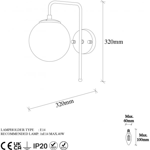 Viran wandlamp 10935 - Zwart/wit