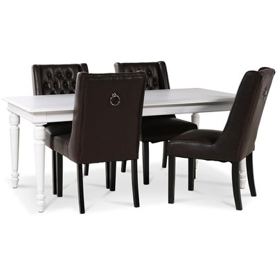 Paris matgrupp vitt bord med 4 st Windsor stolar i brunt PU med rygghandtag
