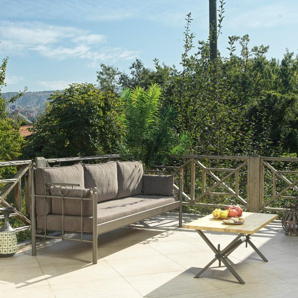 Canap d'extrieur 3 places Hampus - Marron + Nettoyage textile pour meubles