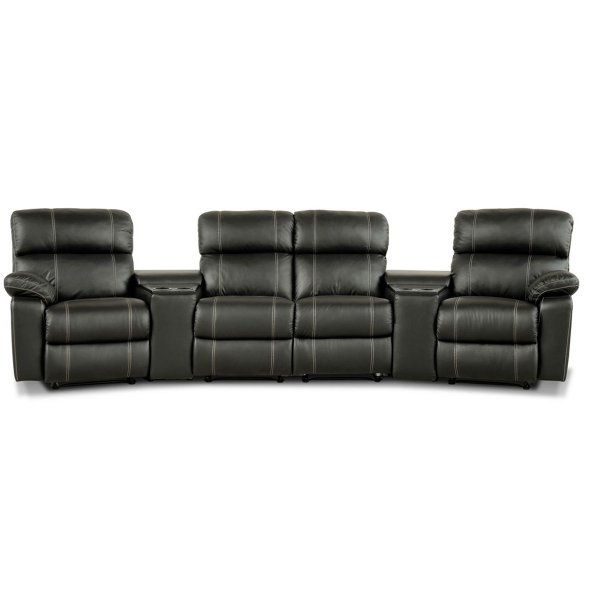 Leo biosoffa med 4-sits recliner och hllare - Svart skinn