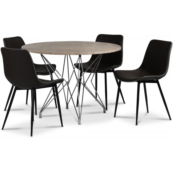 Zoo matgrupp 105 cm inkl. 4 st Madrid bruna matstolar - Krom / Beige Empradore