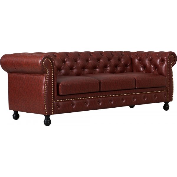 Soffa chesterfield 3-sits i brun PU - Charles