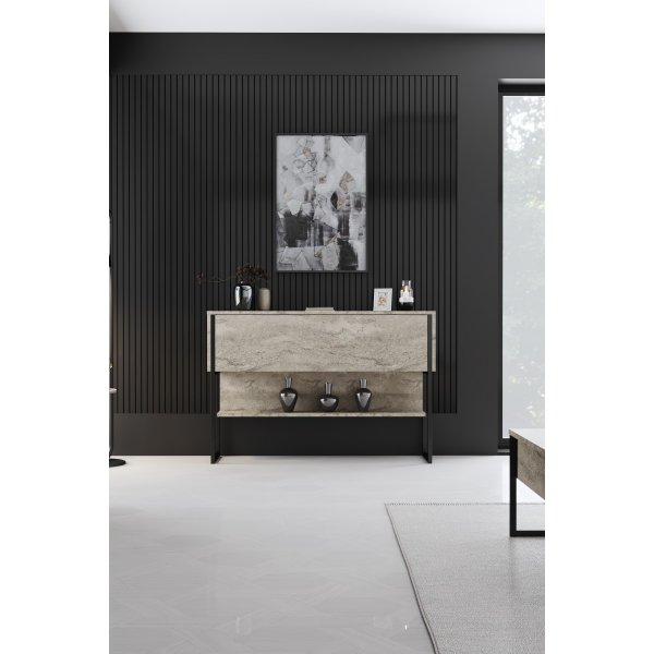 Table en relief Lux 120 x 30 cm - Travertin/noir Table en relief Lux 120 x 30 cm - Travertin/noir
