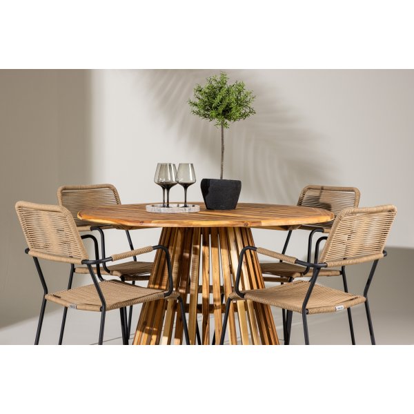 Lumpur rund matgrupp med 4 st Lindos stolar - Akacia/svart + 4.00 x Stolsdyna