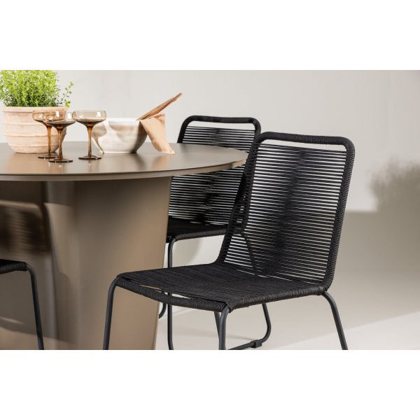 Santa Fe rund matgrupp med 4 st Lindos stolar - Brun/svart