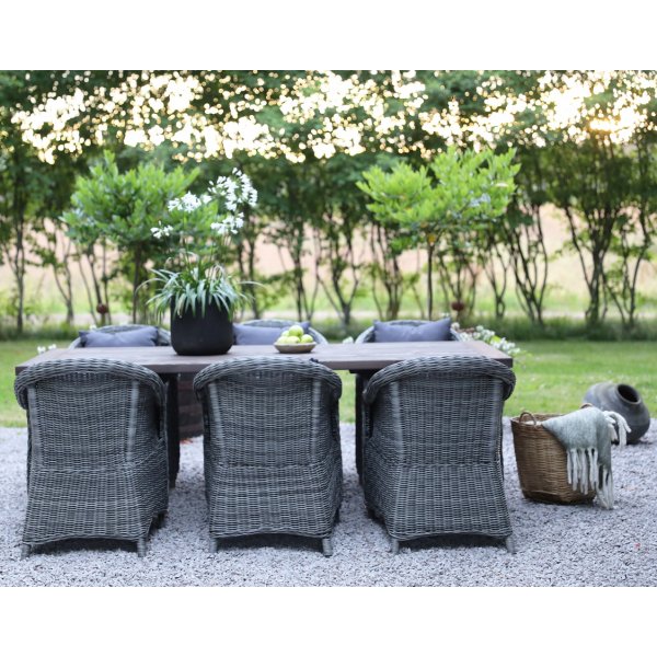 Oxford utematgrupp; brunsyrat bord 220 cm inkl 6 st Mercury ftljer gr konstrotting