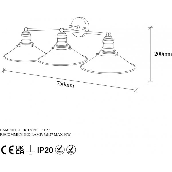 Conische wandlamp 12185 - Zwart