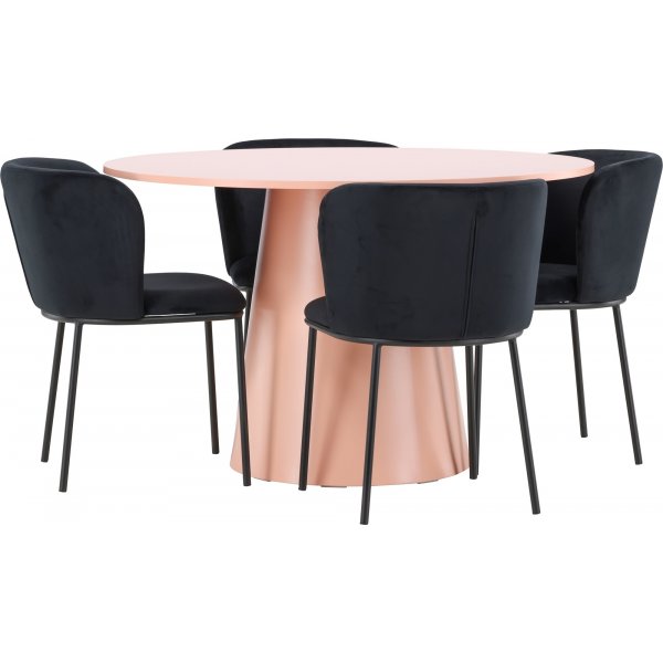 Matbord Lanzo med 4 st Edina stolar - Svart/rosa + 4.00 x Stolsdyna Matbord Lanzo med 4 st Edina stolar - Svart/rosa + 4.00 x Stolsdyna