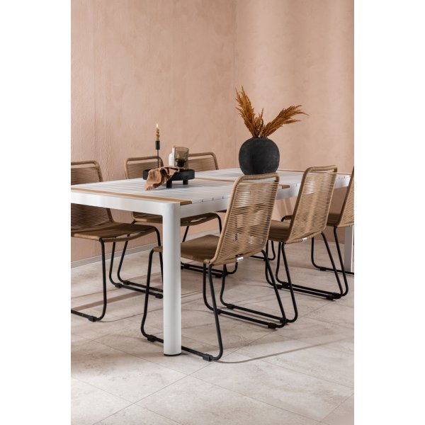 Togo utematgrupp med 6 st Lindos stolar - Beige/Svart/Teak Togo utematgrupp med 6 st Lindos stolar - Beige/Svart/Teak