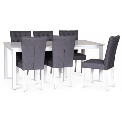 Crocket matgrupp; matbord 180x90 cm med 6 st gråa Crocket matstolar
