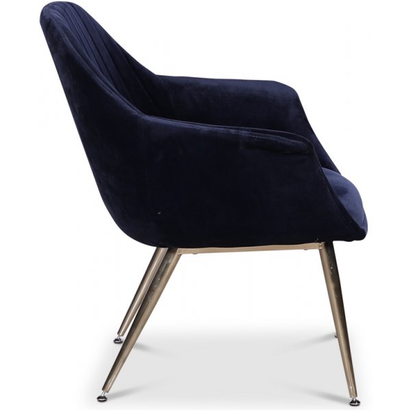 Flappy karmstol - Mörkblå sammet / kromade ben Flappy karmstol - Mörkblå sammet / kromade ben