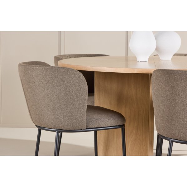 Matbord Strada med 6 st Edina stolar - Brun/svart/whitewash + 6.00 x Stolsdyna