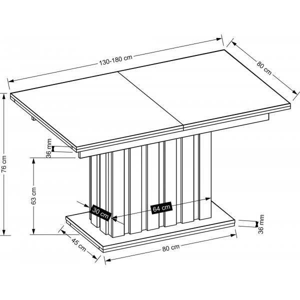 Table  manger Lamello 130-180 x 80 cm - Chne artisanal/noir