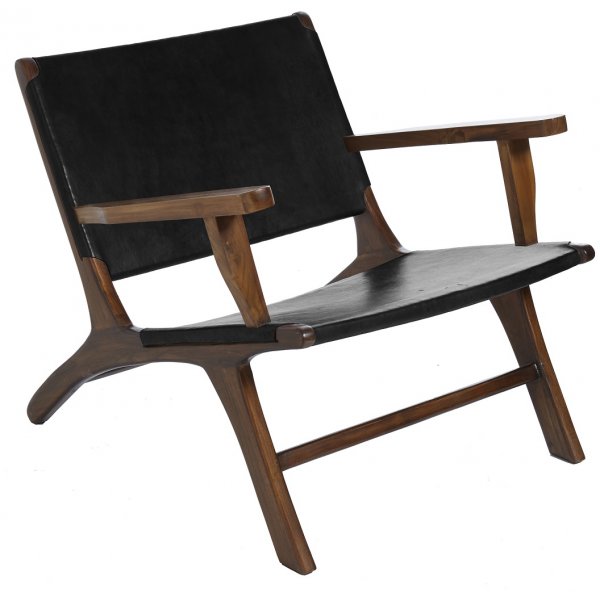 Ftlj Pixie Safari med armstd - Svart skinn / Teak