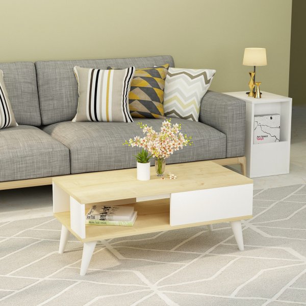 Table basse Saul 90 x 45 cm - Chne saphir/blanc