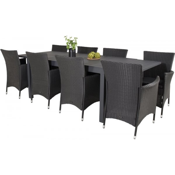 Marbella utematgrupp med 8 st Knick stolar - Svart