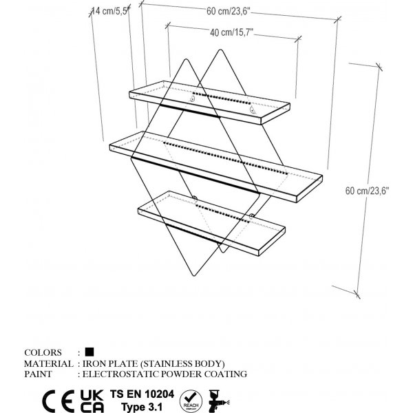 Etagère murale Dekoryum Chêne/noir Etagère murale Dekoryum Chêne/noir