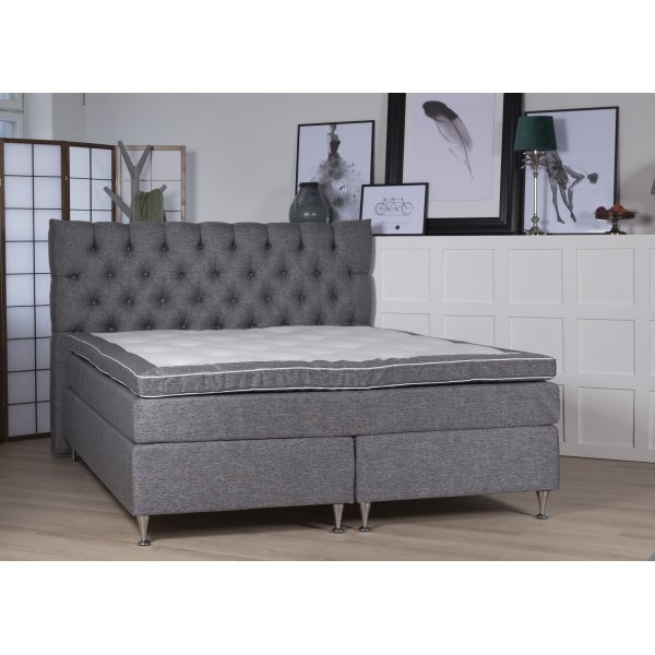 Ebbengrijs continentaal bed - 5-zone tweepersoonsbed met hoofdbord + Meubelpoten