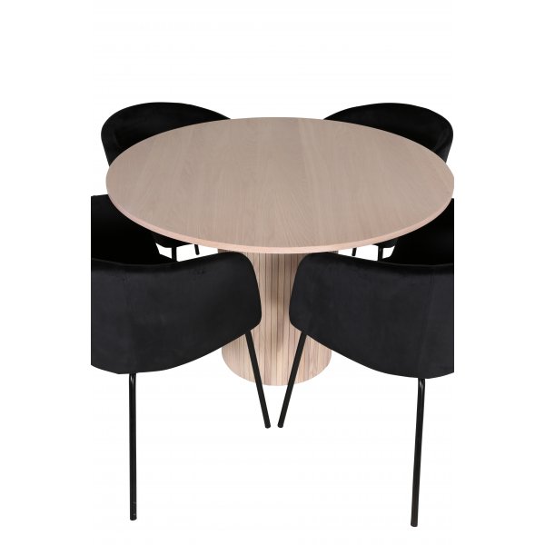 Bianca Matgrupp runt vitputsat matbord med 4 st Berit svart stolar