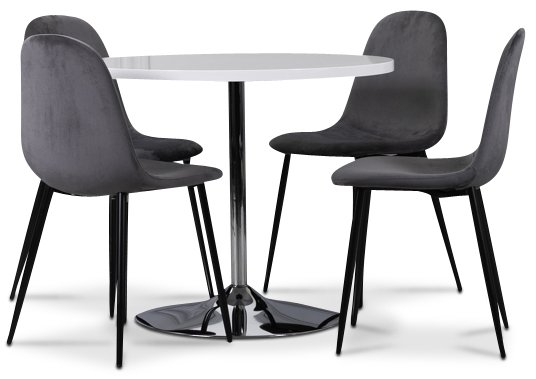 Tiana matgrupp, runt matbord med 4 st Carisma sammetsstolar - Vit/Gr�