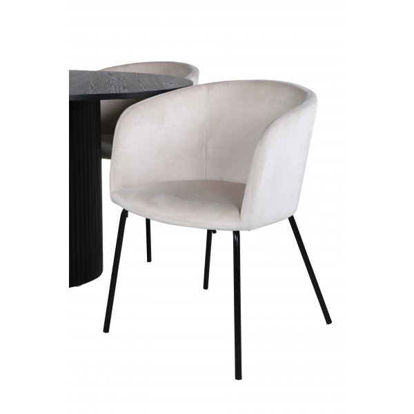 Bianca Matgrupp runt svart matbord med 4 st Berit beige stolar Bianca Matgrupp runt svart matbord med 4 st Berit beige stolar