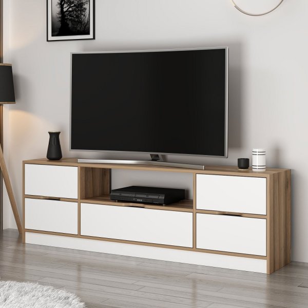 Meuble TV Elina - Blanc/marron