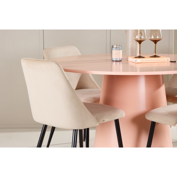 Matbord Lanzo med 4 st Night stolar - Beige/svart/rosa + 3.00 x Möbeltassar Matbord Lanzo med 4 st Night stolar - Beige/svart/rosa + 3.00 x Möbeltassar