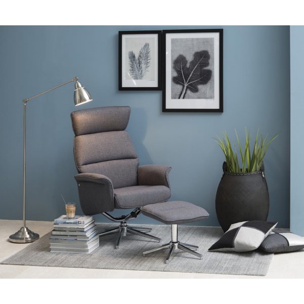 Massachusetts recliner fåtölj mörkgrå med fotpall Massachusetts recliner fåtölj mörkgrå med fotpall