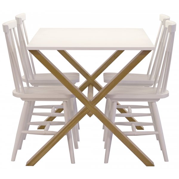 Matgrupp: NordiForm Artic matbord 140 - ek / vit + 4 st Karl pinnstol - vit Matgrupp: NordiForm Artic matbord 140 - ek / vit + 4 st Karl pinnstol - vit