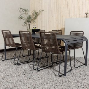 Borneo buiteneetgroep met 6 Lindos stoelen - Zwart/Bruin