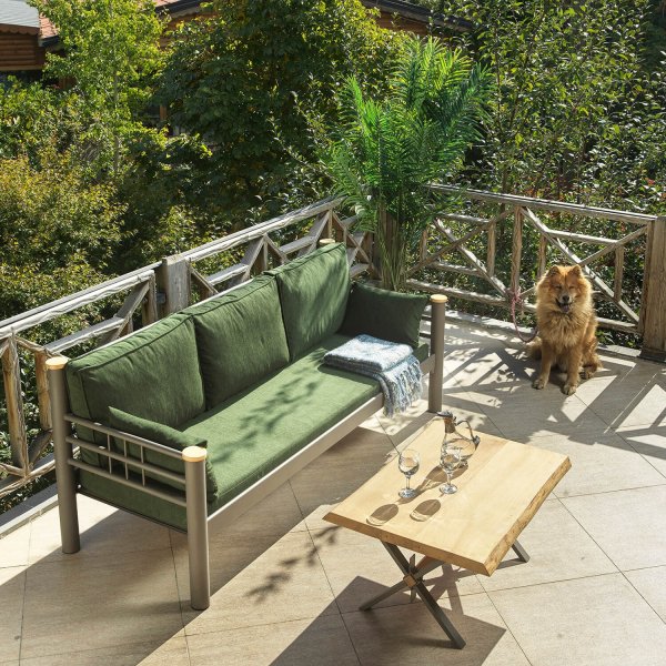 Canap d'extrieur 3 places Kappis - Marron/vert + Nettoyage textile pour meubles