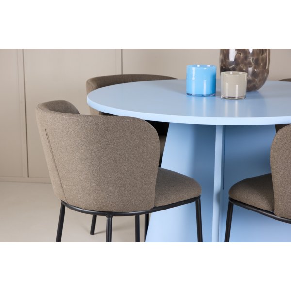 Matbord Bootcut med 4 st Edina stolar - Brun/svart/blå + 3.00 x Möbeltassar Matbord Bootcut med 4 st Edina stolar - Brun/svart/blå + 3.00 x Möbeltassar