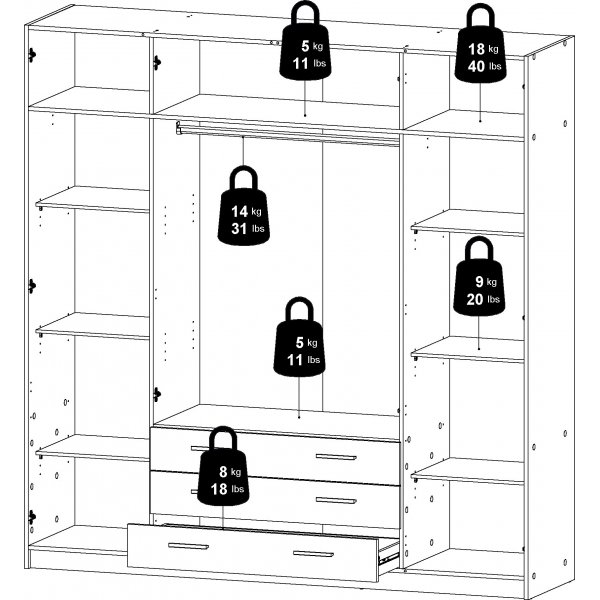 Sprint garderob med 4 drrar och 3 ldor - Gr