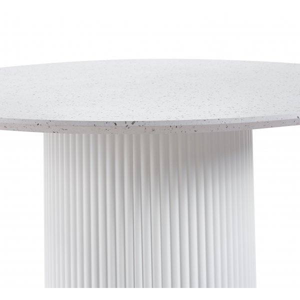 Matgrupp Sandö matbord Ø120cm i vit terazzo med 4st Plaza matstol i beige sammet Matgrupp Sandö matbord Ø120cm i vit terazzo med 4st Plaza matstol i beige sammet