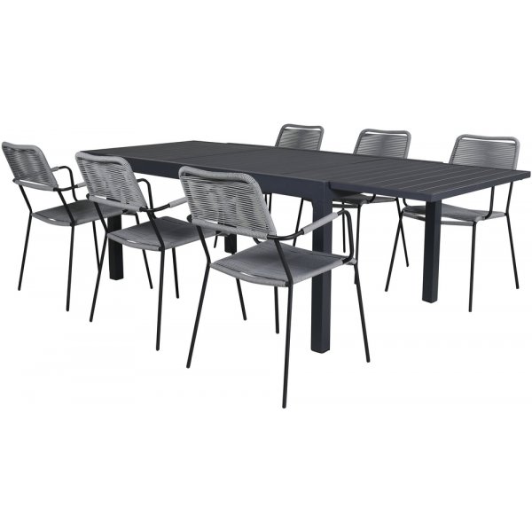 Marbella utematgrupp med 6 st Lindos stolar - Svart/Grå Marbella utematgrupp med 6 st Lindos stolar - Svart/Grå