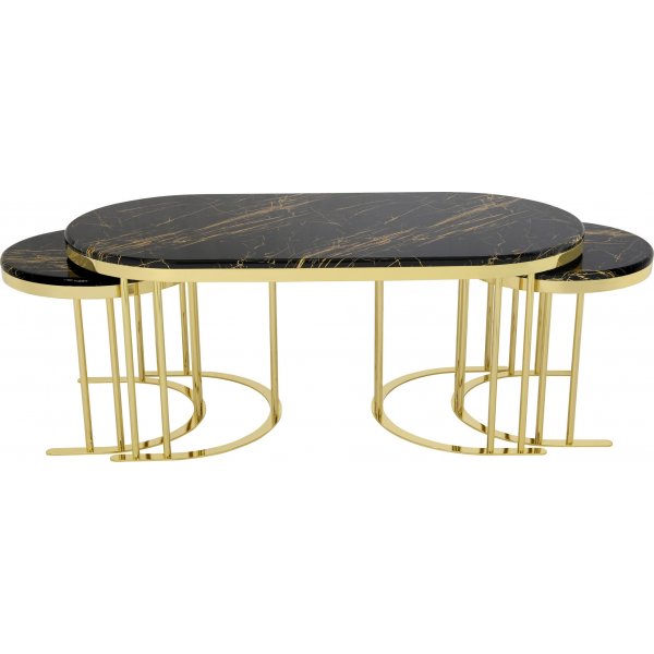 Ovale soffbord set 45x45 | 45x45 | 120x60 cm - Svart/gul