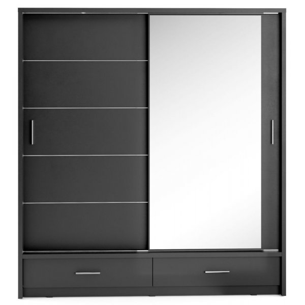 Armoire Mervyn noire 200x215 cm portes coulissantes