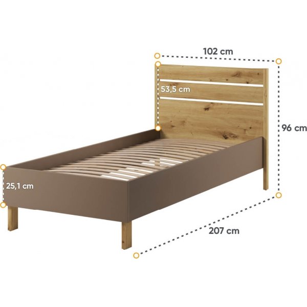 Lenny bedframe 90 x 200 cm - Ambachtelijk eiken/beige/truffel