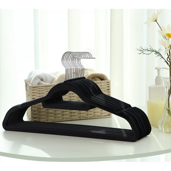 Cintre, velours, 43,5 cm, paquet de 20 - Noir