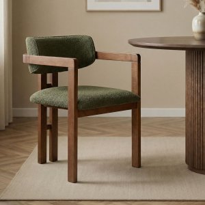 Karmstol Torpin i gr�n chenille och valn�t